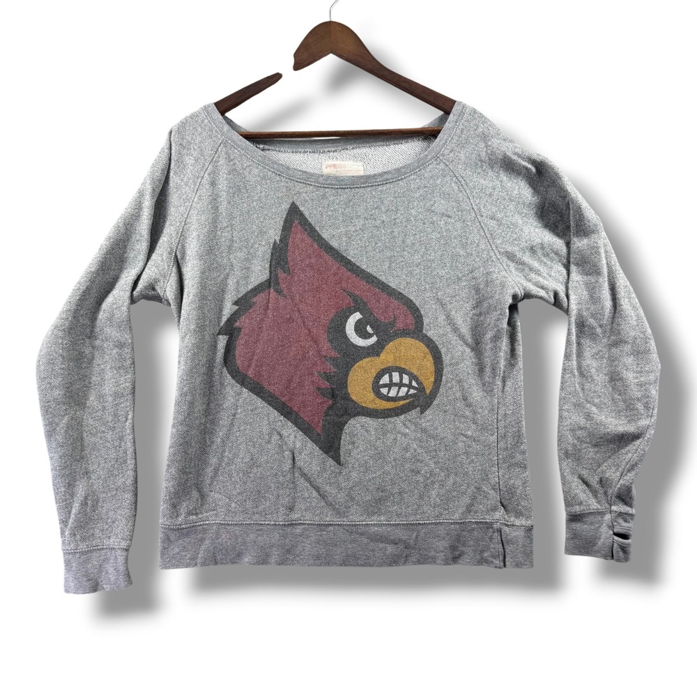 Press Louisville Cardinals Sweatshirt Womens Small Grey Off Shoulder Thumbhole